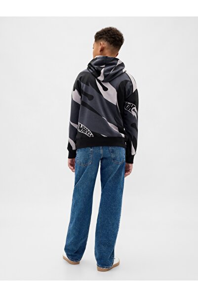 GAP Erkek Çocuk Gri Relaxed Logo Kapüşonlu Sweatshirt