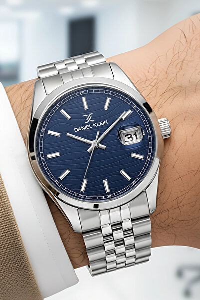 Daniel Klein ساعة يد رجالية مع تقويم ستيل جوبيلون كورد فضي-أزرق zmdk1133