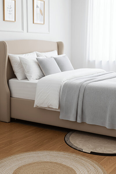 NEŞELİ HOME Liva Yumuşak Örgü Battaniye Düz Çift Kişilik 200x220 cm Gri | Akr...