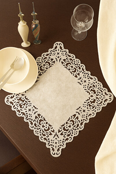 Ergüven Home Bej (KOYU KREM) Süet Kumaş Amerikan Servis Supla 35x35 Cm Kare 6'lı Set -şık Ve Dayanıklı