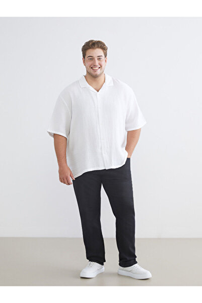 LC Waikiki Візія Новий сезон Великий розмір Курортний комір Короткий рукав Муслінова чоловіча сорочка