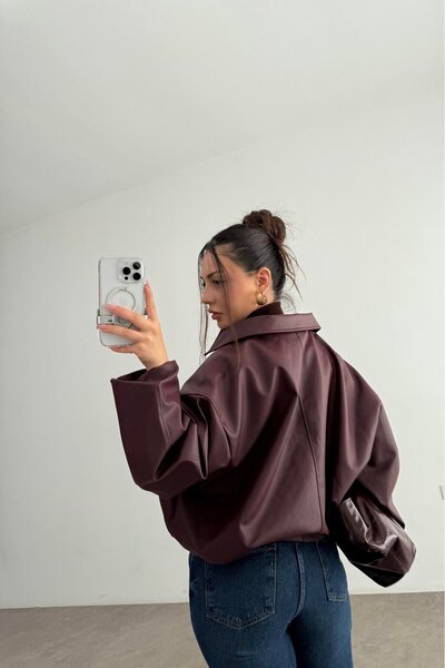 çerme New Season P&B Faux Oversize Bomber Leather Jacket