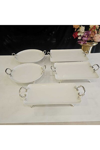 MaviDamla Silver Colored 5-Piece Cast Footed Porcelain Presentation Set
