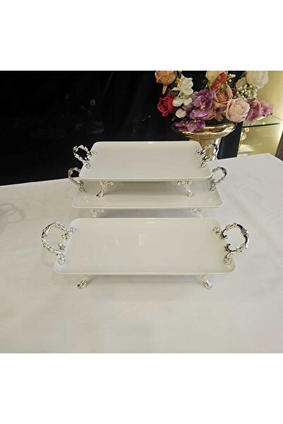 MaviDamla Silver Colored 5-Piece Cast Footed Porcelain Presentation Set