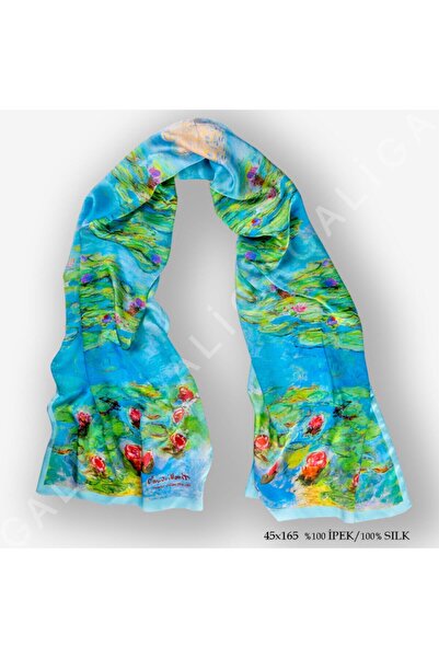 Galiga Monet Lilies %100 İpek Fular 45x165 cm "Art On Silk"