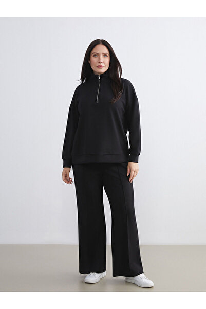 LC Waikiki Μαύρο γυναικείο παντελόνι με ελαστική μέση