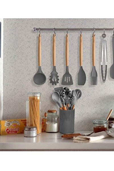 huitich 12 Pieces In 1 Set Silicone Kitchen Accessories Cooking Tools Kitchenware Utensils With Wooden Handl