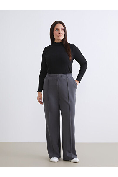 LC Waikiki بنطلون رياضي نسائي من أنثراسايت مقاس كبير بخصر مطاطي