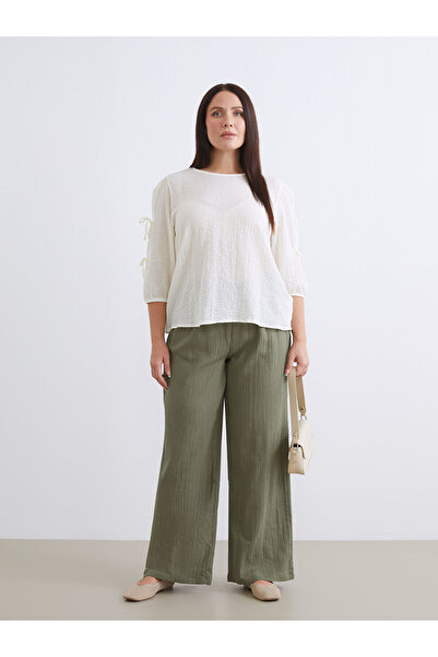 LC Waikiki Vizyon New Season Elastic Waist Textured Wide Leg Women's Trousers