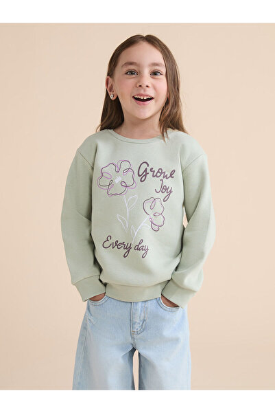 LC Waikiki Peak New Season Crew Neck Printed Girls' Thick Sweatshirt