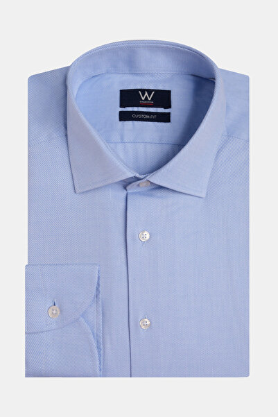 W Collection KOYU MAVİ UZUN KOLLU DOKULU GÖMLEK