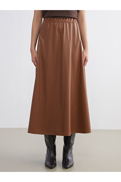 LC Waikiki Peak New Season Elastic Waist Leather Look Flared Skirt