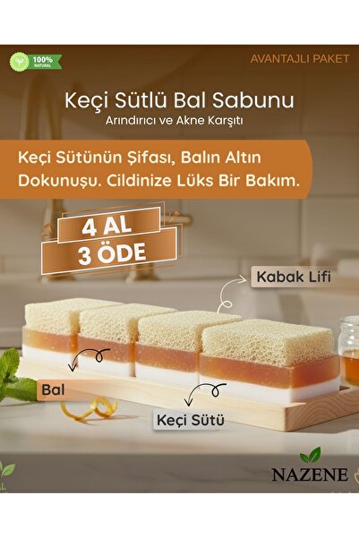 Nazene Market Doğal Kabak Lifli Ballı Keçi Sütlü Sabun El Yapımı