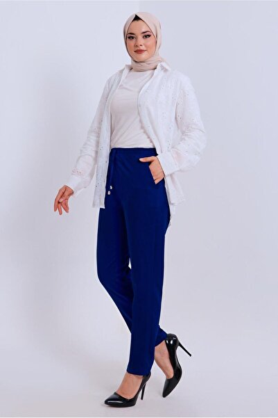 TRENDTESETTÜR Kadın Lacivert (SAKS) Beli Lastikli Pantolon T 80004