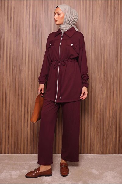 TRENDTESETTÜR Women's Burgundy Tie-Waist Pants Suit t 5135