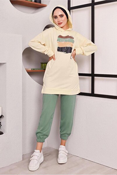 TRENDTESETTÜR Women's Green (ÇAĞLA) Printed Trousers Suit 9872