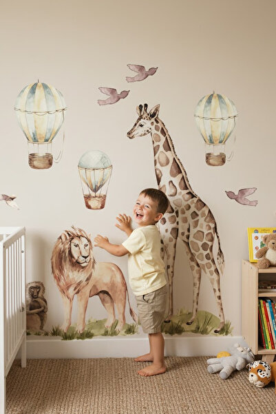 Kt Grup Safari Dünyası Afrikan Safari Aslan Zürafa Maymun Ve Kuşlar Duvar Sti...