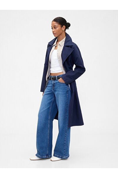 GAP Kadın Lacivert Kuşaklı Twill Trençkot