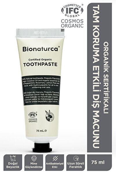 BIONATURCA Organik Sertifikalı Tam Koruma Etkili Beyazlatıcı Diş Macunu 75 Ml