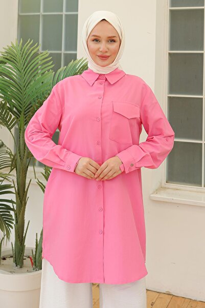 Armine ARMİNE TREND Gömlek Yaka Cepli Tunik Pembe 24YT470