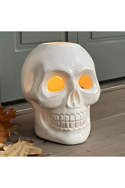 Flying Tiger Copenhagen Seramik Beyaz Kafatası LED Mumluk