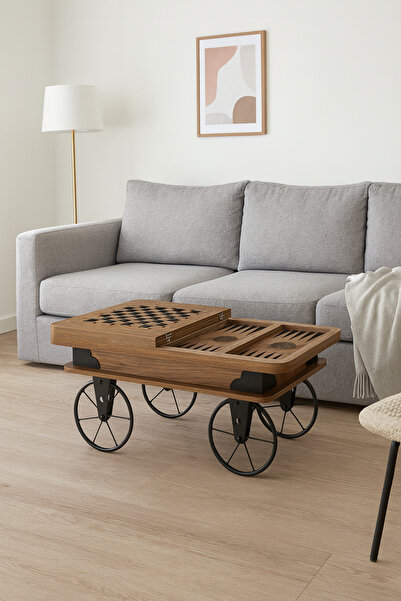 Atolye Casa 60x100cm Ceviz Tavlalı Akıllı Sehpa Açılır Katlanır Retro Model