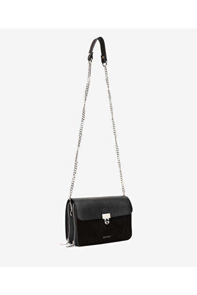 Greyder Дамска черна чанта от естествена кожа с презрамка 5K2CN69748