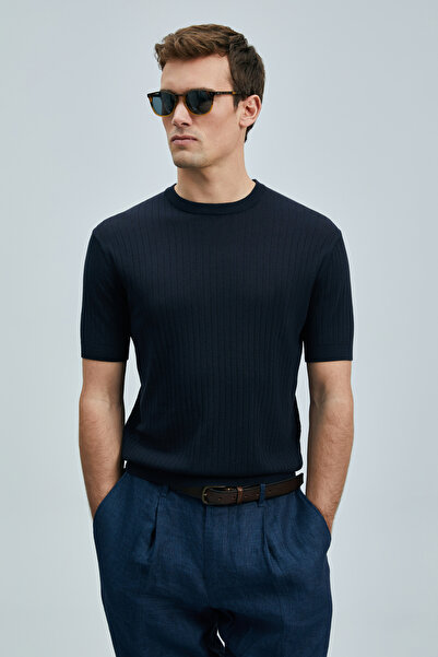 Lufian Spear Men's Cotton Sweater Dark Navy Blue