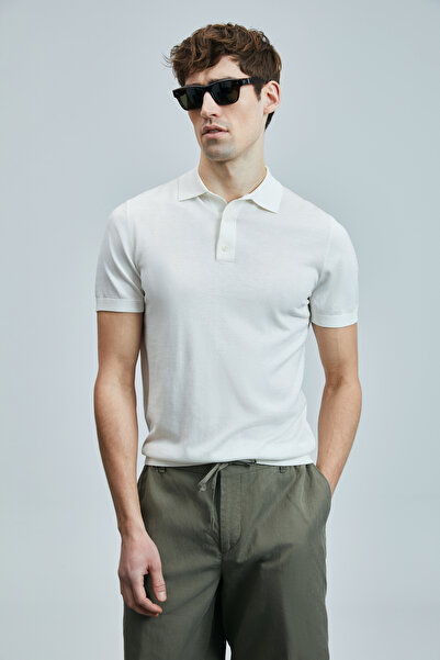 Lufian Derek Erkek İpek Karışımlı Kazak Kırık Beyaz