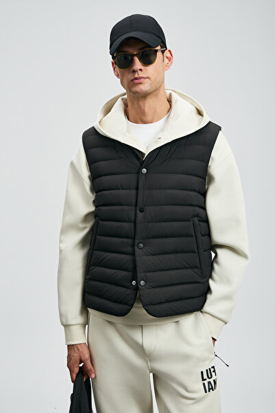 Lufian Soon Kaz Tüyü Erkek Yelek Siyah