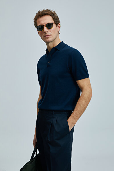 Lufian Derek Erkek İpek Karışımlı Kazak Lacivert