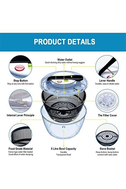 fulina Salad Spinner Large Multifunction 4.5 Quart Design BPA Free,manual Good Grips Crank Handle & Locki