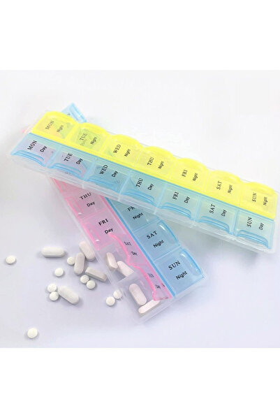 PUFO Cutie organizatoare pentru medicamente, vitamine sau suplimente pe săptămână, cu două compartimente pe zi