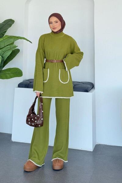 Şulemoda Giyim Σετ Πλεκτά Oil Green Dudu