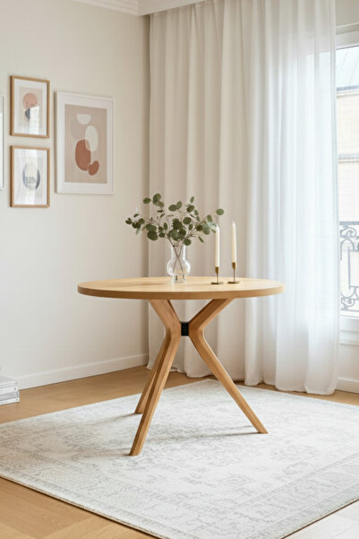 Woodenbend Arlen Yuvarlak Natural Ahşap Masa 110 cm – Modern Bohem İskandinav Yemek Masası