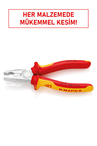 Knipex 0306180 Kombine Pense | 180 mm, Özel Takım Çeliği, Yüksek Kesme Gücü, Ergonomik Saplı