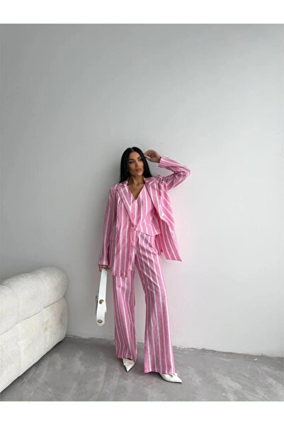 DEAG Stripe Linen Yeekpantoon Suit Pink