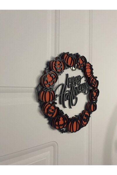 Lara Design House Halloween Halloween Door, Wall, Glass Ornament Door Wreath Plastic 20 Cm, Ornament with Vampire and Pumpkin