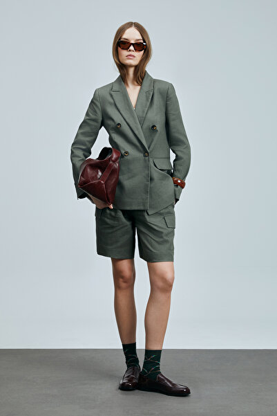 Lufian Mıreler Kadın Keten Ceket Haki