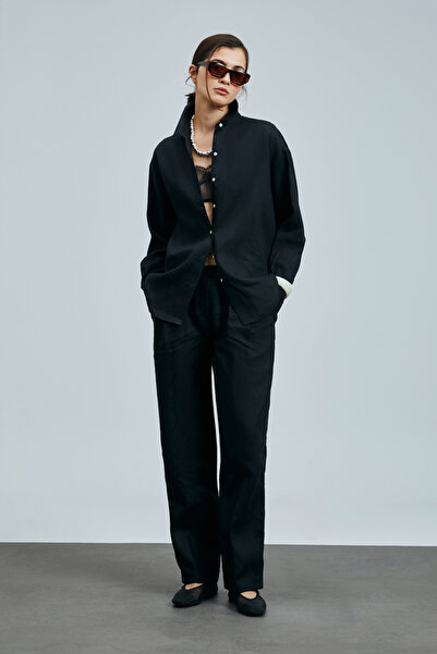 Lufian Navasa Kadın Keten Pantolon Siyah