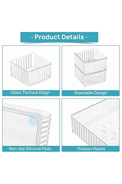 Saharaz 7 PCS Clear Acrylic Drawer Organizers Bins,4-Size Stackable Makeup and Vanity Drawer Organizer Trays