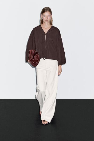 Massimo Dutti Bağcıklı crop gömlek