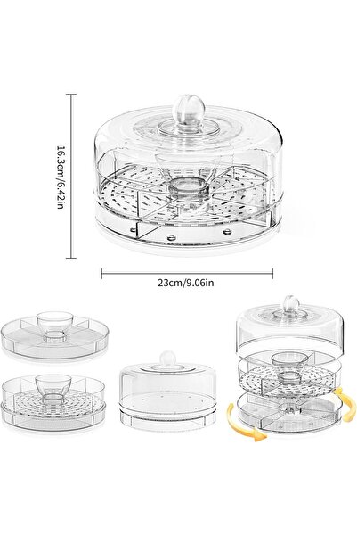Saharaz صينية تقديم مبردة متعددة الوظائف، طبقتان مع مساحة تخزين للثلج، طبق مكون من 4 أقسام، مع غطاء دوار