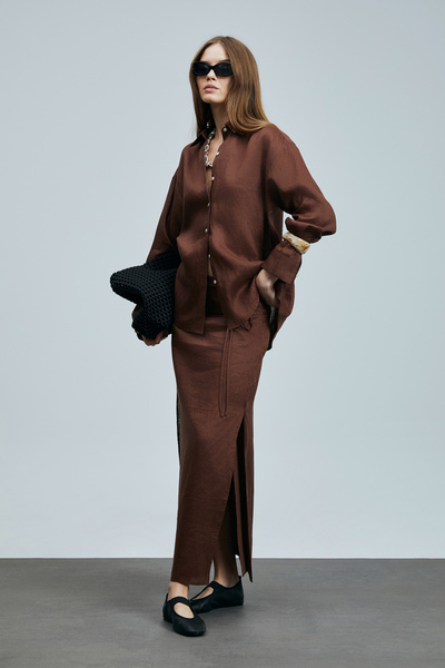 Lufian Γυναικείο λινό πουκάμισο καφέ Barrı