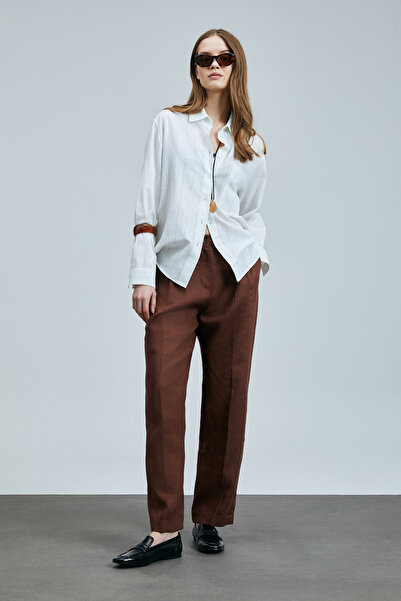 Lufian Navasa Γυναικείο Λινό Παντελόνι Καφέ