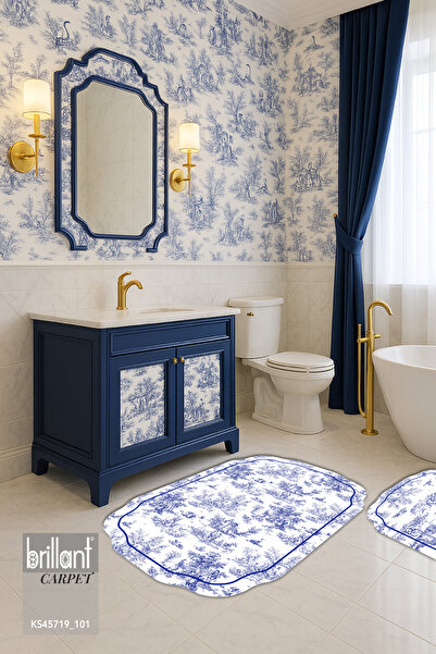 Brillant Toile de Jouy Temalı Lateks Taban Banyo Paspası (80X120)
