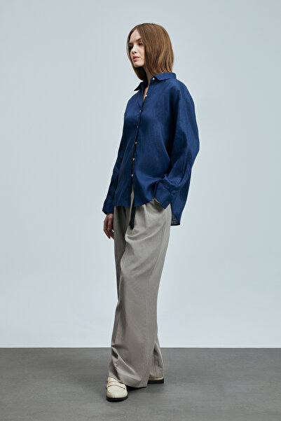 Lufian Navy Blue Barrı Women's Linen Shirt