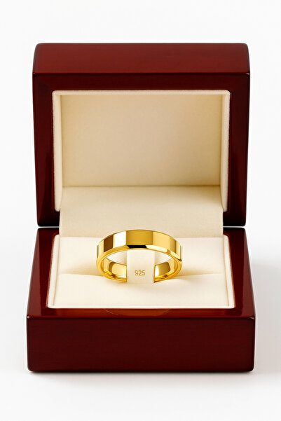 deren gümüş 5mm Kenar Pahlı Gümüş Alyans Altın Kaplama