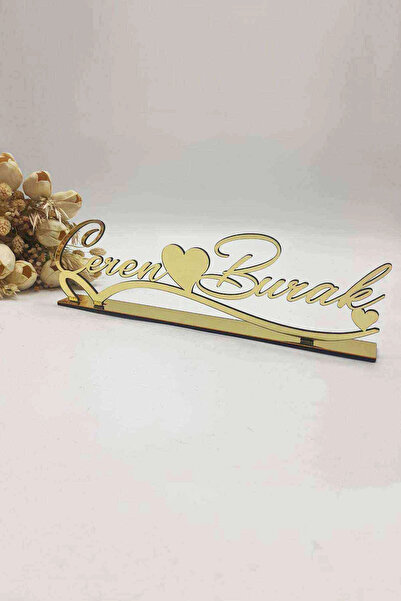 RetroLazer 40x15 Cm Masaüstü Pleksi Isimlik Söz Nişan Kına Düğün Gold