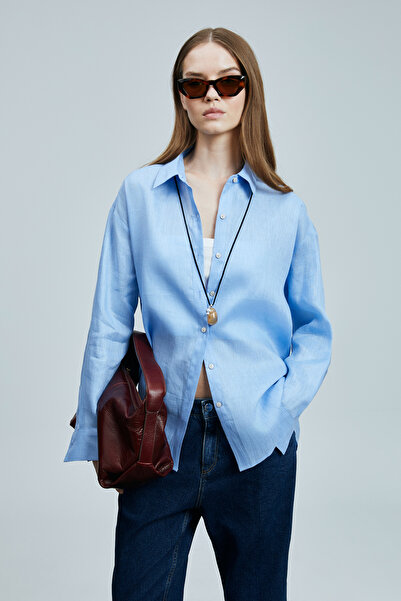 Lufian Blue Linen Women's Shirt - Barri